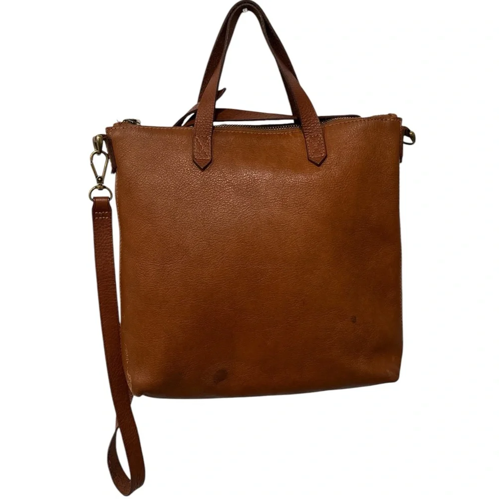 Madewell Brown Leather Tote Bag w long strap
